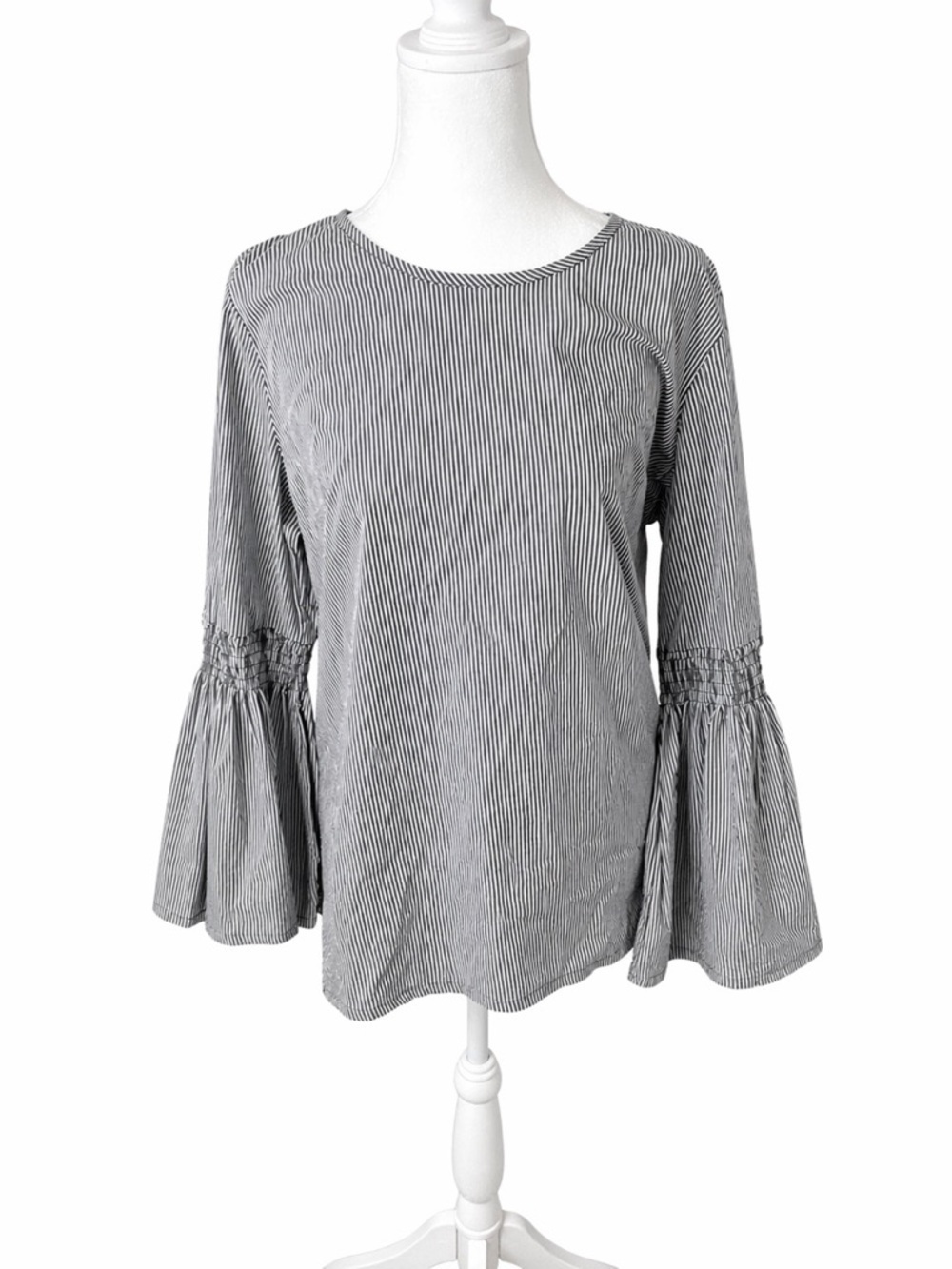 Stretchy Striped Bell-Sleeve Women’s Top in Black and White